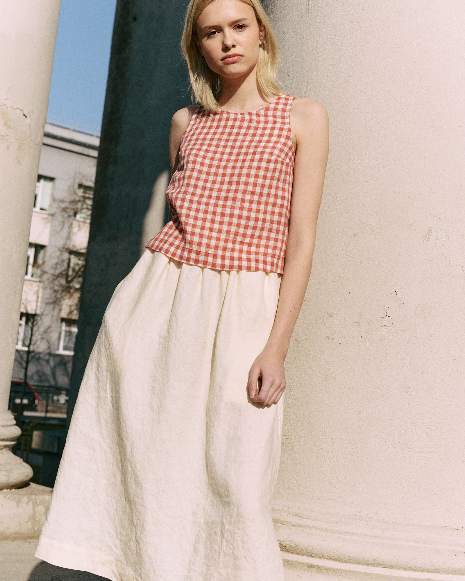 Linen Shell Button Back Sleeveless Linen Top with Button-Back — BAY-2 Round Neck – not PERFECT ...