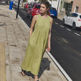 R: NAPA long linen dress (Color: Juniper Green; Size: XL - MAXI length)
