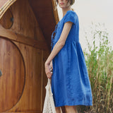 Midi BIANCA bow tie linen dress