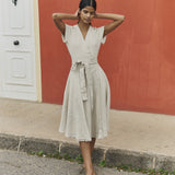R: CANNES-2 wrap linen dress (Color: Light Butter; Size: XS)