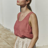R: PORTO linen tank top (Color: Cinnamon Rose; Size: XS)