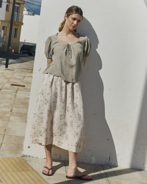 White Linen Blouse with Puff Sleeves — MILOS Balloon – not PERFECT