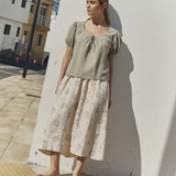 R: MILOS puff sleeve linen blouse (Color: Cobalt Blue; Size: M/L)