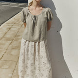 R: MILOS puff sleeve linen blouse (Color: Cobalt Blue; Size: M/L)