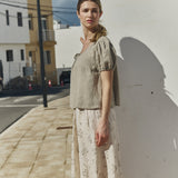 R: MILOS puff sleeve linen blouse (Color: Cobalt Blue; Size: M/L)