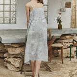 R: SARAH button down slip linen dress (Color: Admiral Blue; Size: M/L - MAXI length)