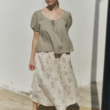 R: MILOS puff sleeve linen blouse (Color: Cobalt Blue; Size: M/L)