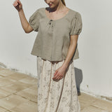 R: MILOS puff sleeve linen blouse (Color: Cobalt Blue; Size: M/L)