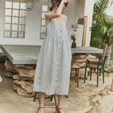 R: SARAH button down slip linen dress (Color: Admiral Blue; Size: M/L - MAXI length)