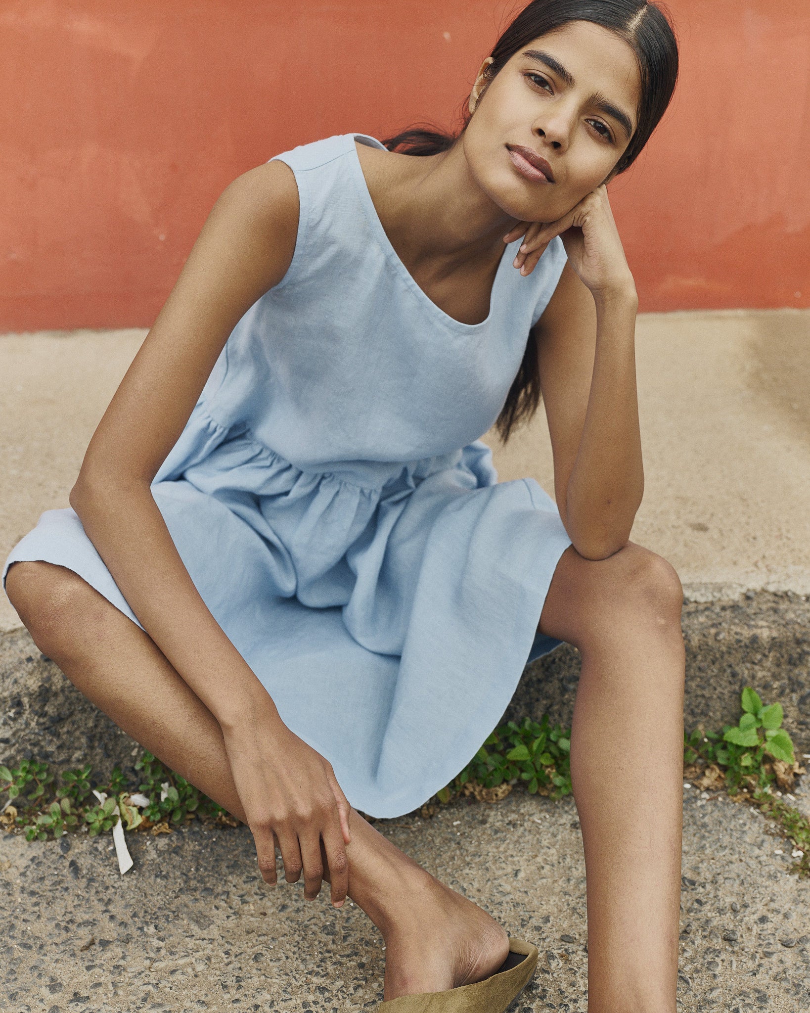 Loose Fitting Sleeveless Linen MIDI Dress SMOCK Indigo / M/L - MIDI length Loose Fitting Sleeveless Linen MIDI Dress SMOCK Indigo / M/L - MIDI length