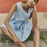 R: Midi SMOCK loose linen dress (Color: Blue July; Size: M - MIDI length)