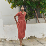 R: MAPLE-2 linen dress (Color: Chambray Bloom; Size: M/L - MIDI Length)
