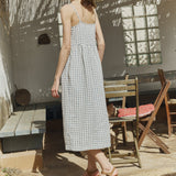 R: SARAH button down slip linen dress (Color: Admiral Blue; Size: M/L - MAXI length)