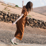 CU: Customized IVY wrap wide leg linen jumpsuit (Size: S/M; Color: Admiral Blue)