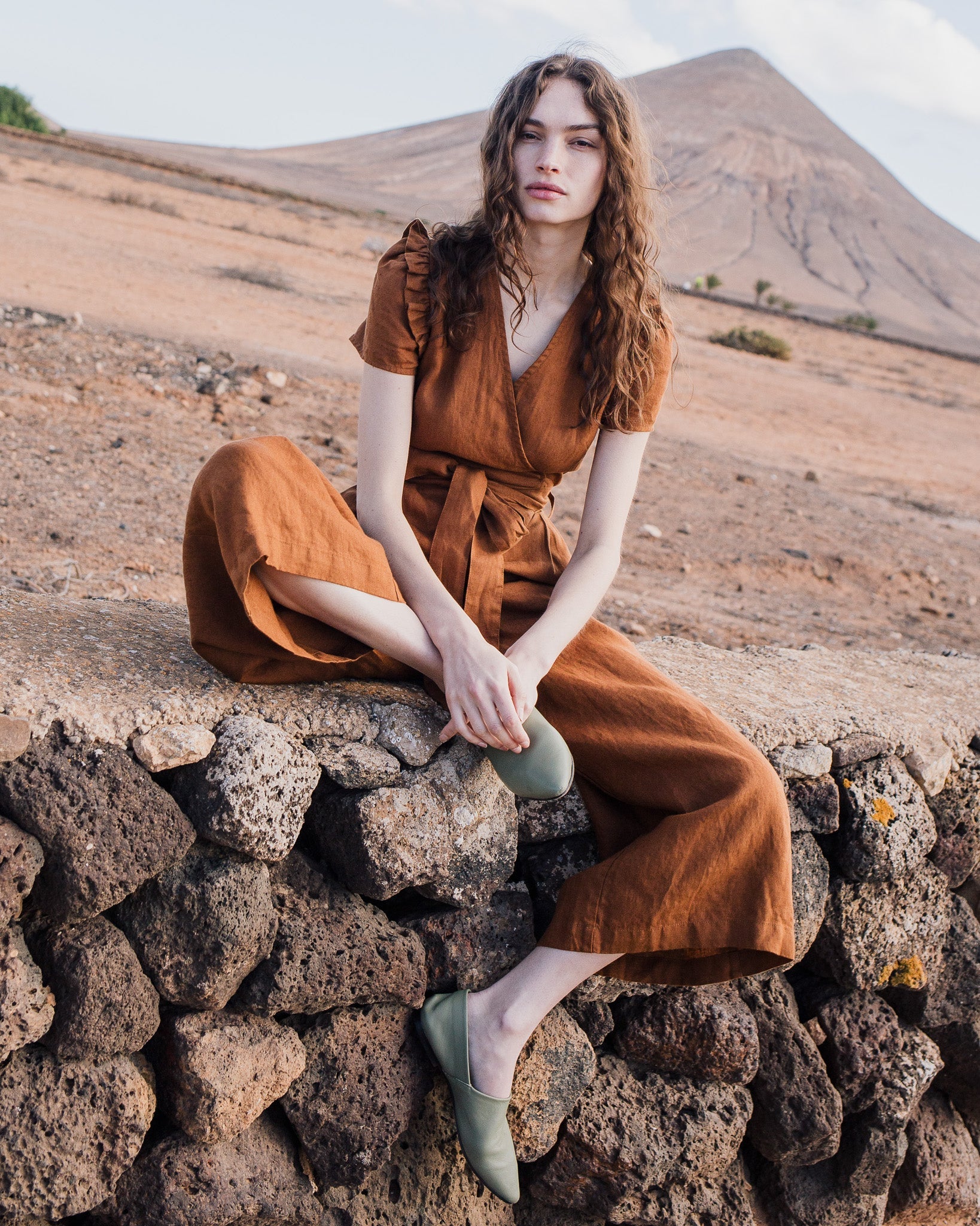 IVY wrap wide leg linen jumpsuit - notperfectlinen