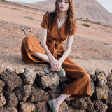 CU: Customized IVY wrap wide leg linen jumpsuit (Size: S/M; Color: Admiral Blue)