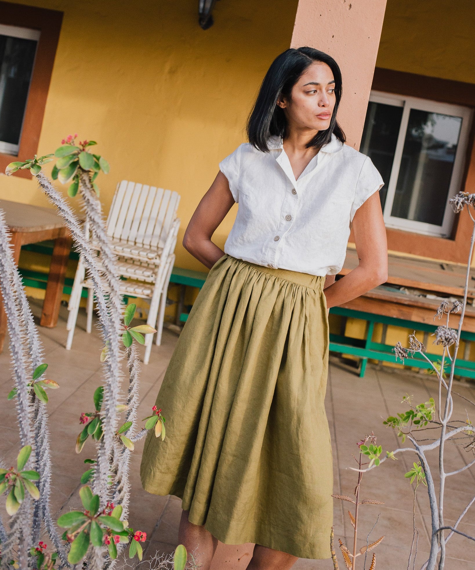 1950s CITY flat front linen skirt - notperfectlinen