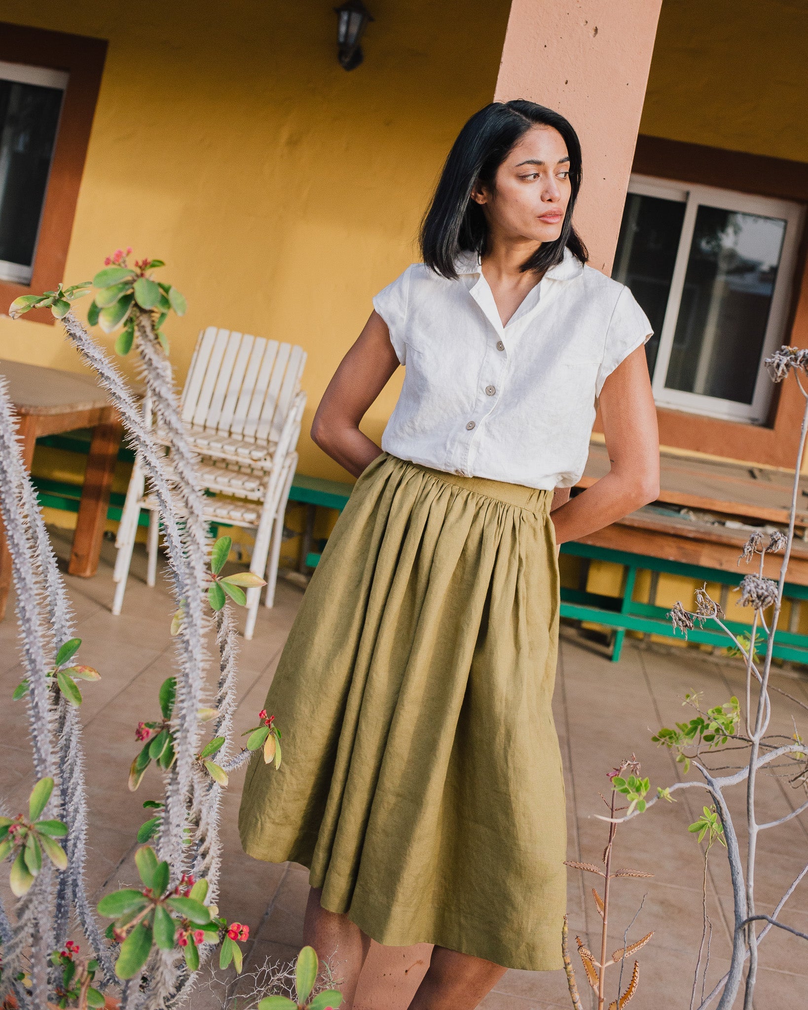 1950s CITY flat front linen skirt - notperfectlinen