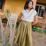 1950s CITY flat front linen skirt - notperfectlinen