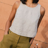 R: BAY cropped linen top (Color: Cobalt Blue; Size: S/M)