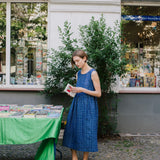 customized: Maxi SMOCK loose linen dress (Color: Raspberry Grid; Size: L - MAXI length)