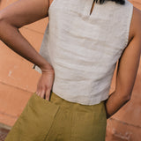 R: SOLLER linen shorts (Color: Loden Green; Size: XS)