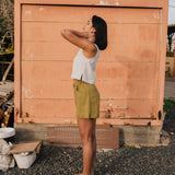 R: SOLLER linen shorts (Color: Loden Green; Size: XS)