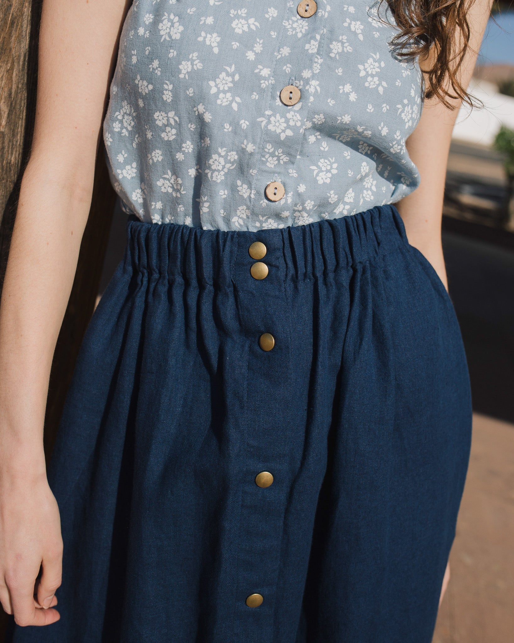 MARSEILLE linen front snap skirt - notperfectlinen