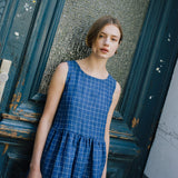 customized: Maxi SMOCK loose linen dress (Color: Raspberry Grid; Size: L - MAXI length)