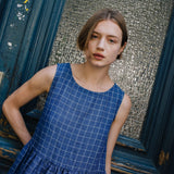 R: Maxi SMOCK loose linen dress (Color: Blue Checks; Size: M/L - MAXI length)