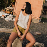 R: SOLLER linen shorts (Color: Loden Green; Size: XS)