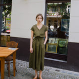 R: REINE waisted linen dress (Color: Cobalt Blue; Size: M)