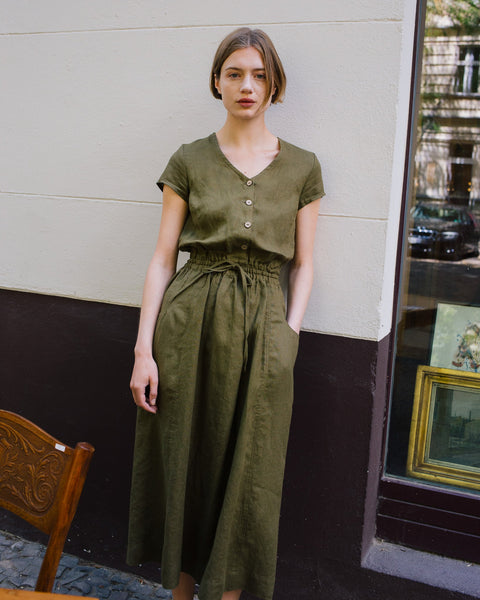 Green Linen Dress with Pockets – REINE Maxi| notPERFECTLINEN – not PERFECT  LINEN