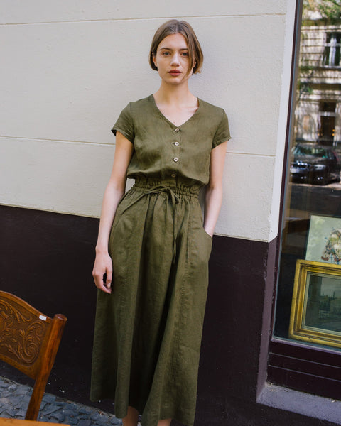 Green Linen Dress with Pockets – REINE Maxi| notPERFECTLINEN
