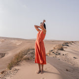 R: ALTHEA wrap maxi linen dress (Size: M; Color: Juniper Green)