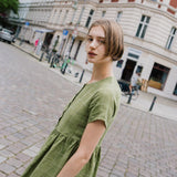 R: Maxi MAMA-2 short sleeve linen dress (Color: Marsala Gingham; Size: L - MAXI length)