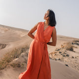 R: ALTHEA wrap maxi linen dress (Size: M; Color: Juniper Green)