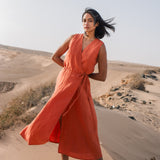 R: ALTHEA wrap maxi linen dress (Size: M; Color: Juniper Green)