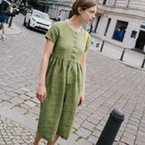 R: Maxi MAMA-2 short sleeve linen dress (Color: Marsala Gingham; Size: L - MAXI length)