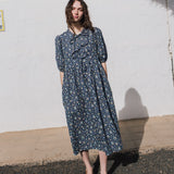 R: ROSEMARY bow tie linen dress (Size: S; Color: Light Black Checks)