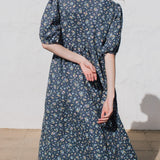 R: ROSEMARY bow tie linen dress (Size: S; Color: Light Black Checks)