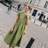 R: Maxi MAMA-2 short sleeve linen dress (Color: Marsala Gingham; Size: L - MAXI length)