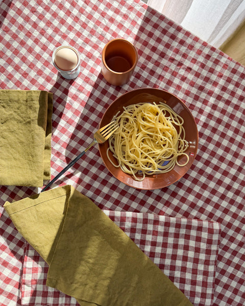 Linen Tablecloth in Raspberry Grid color 54 X 79