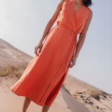 R: ALTHEA wrap maxi linen dress (Size: M; Color: Juniper Green)