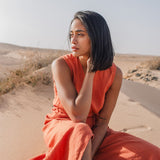 R: ALTHEA wrap maxi linen dress (Size: M; Color: Juniper Green)