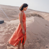 R: ALTHEA wrap maxi linen dress (Size: M; Color: Juniper Green)