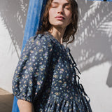 R: ROSEMARY bow tie linen dress (Size: S; Color: Light Black Checks)