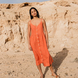 CU: Customized SARAH button down slip linen dress (Size: M; Color: Night Cherries)