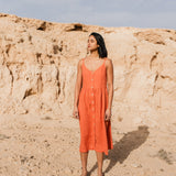 CU: Customized SARAH button down slip linen dress (Size: M; Color: Night Cherries)