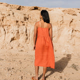 CU: Customized SARAH button down slip linen dress (Size: M; Color: Night Cherries)